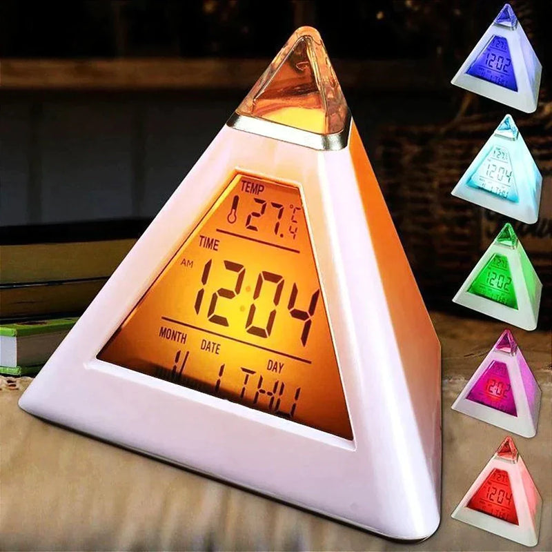 Relogio Digital Piramide De Mesa Calendario Despertador Termometro Cabeceira - Helles On-line